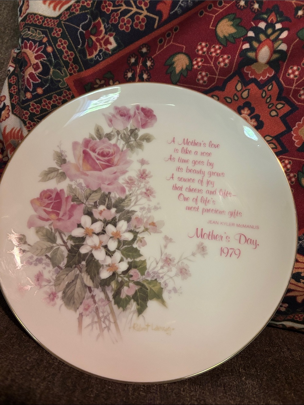 American Greetings Pink Rose Floral “Mother's Day 1979” Collector Plate